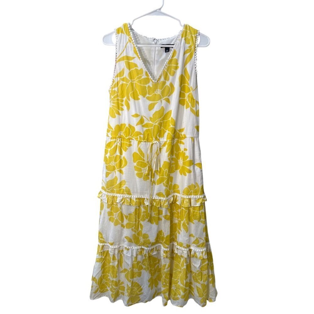 Roz & Ali V-Neck Tiered Ruffles Maxi Floral Tropical Print Dress Size 6, EUC